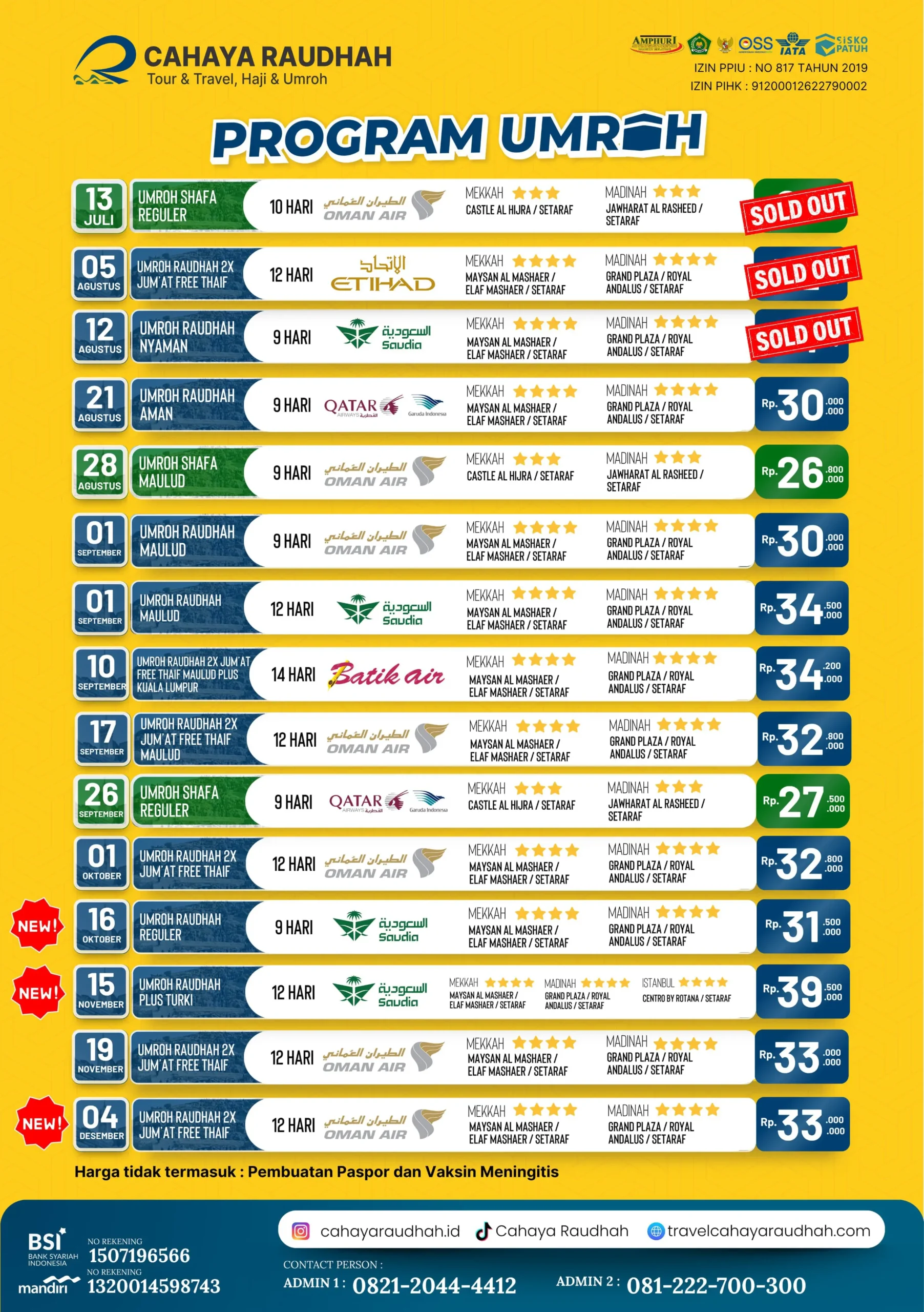 Update Seat umroh Cahaya Raudhah | Travel Umroh | Travel haji
