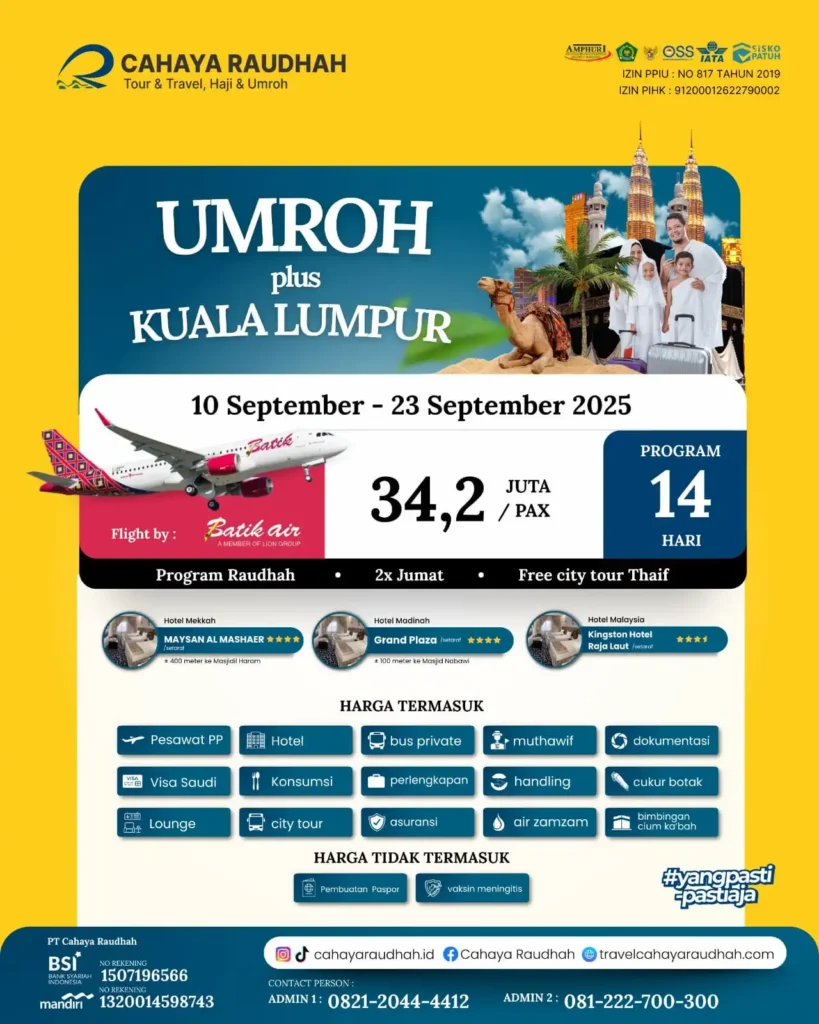 Umroh 10 September 2025 Plus Kuala Lumpur | Travel Umroh | Travel haji